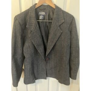 Vintage E.H Woods Charcoal Gray Wool Herringbone Textured Womens Button Blazer